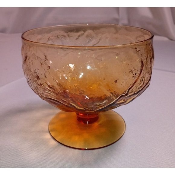 Orange‎ Sherbert Crinkle Glass Bowl 4" Tall x 4.5" Wide (2c1) - Picture 2 of 5